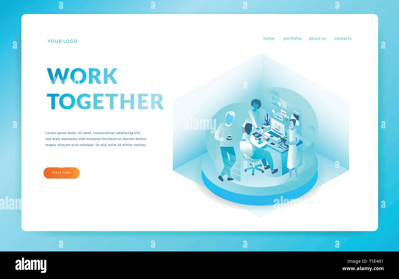 Office workers work together. isometric illustration. vector eps10 Stock Vector