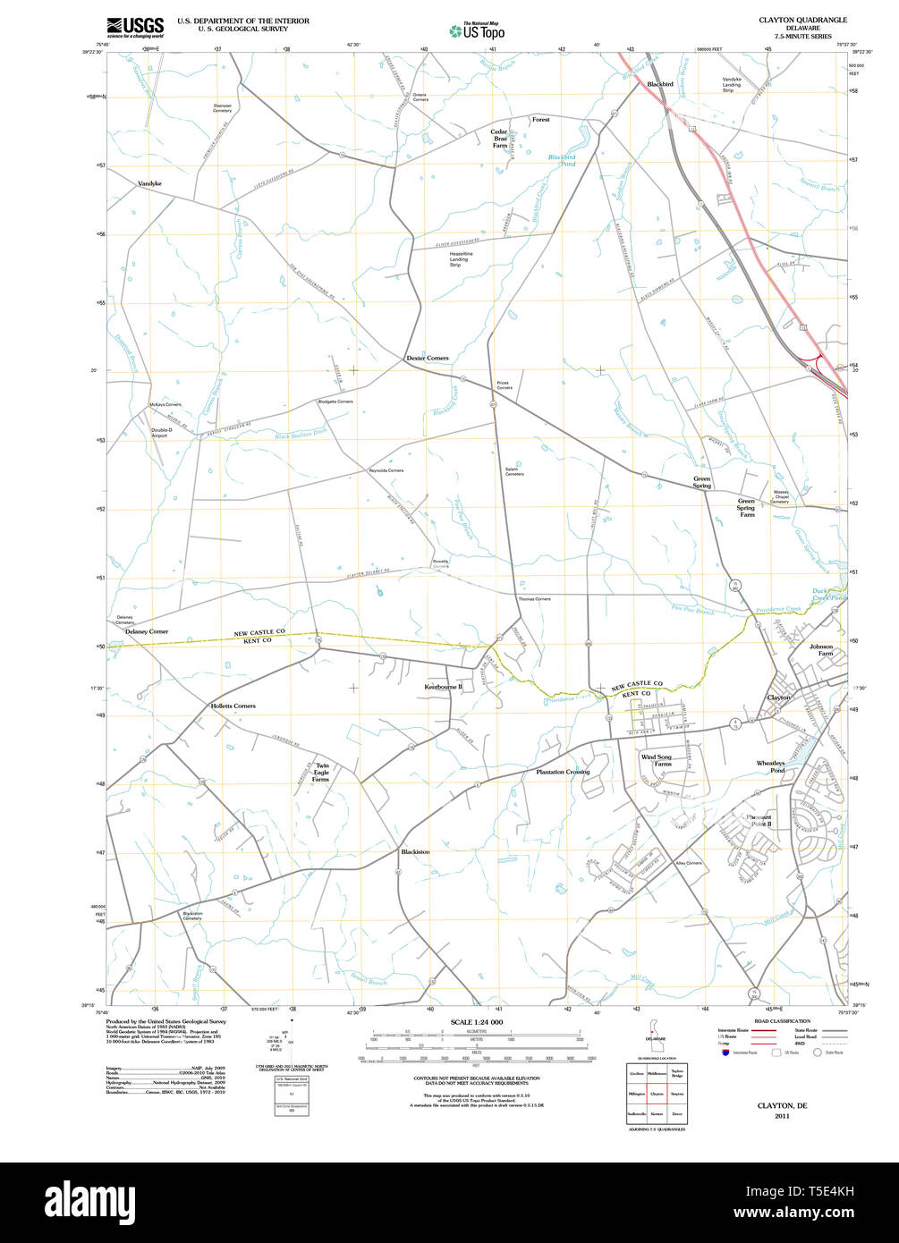 USGS TOPO Map Deleware DE Clayton 20110503 TM Restoration Stock Photo