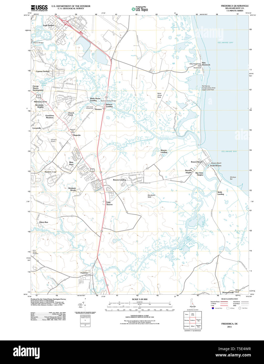 USGS TOPO Map Deleware DE Frederica 20110504 TM Restoration Stock Photo