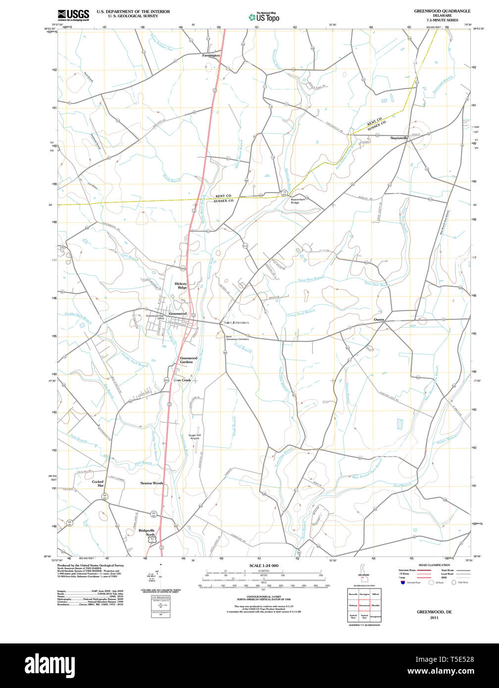 USGS TOPO Map Deleware DE Greenwood 20110506 TM Restoration Stock Photo