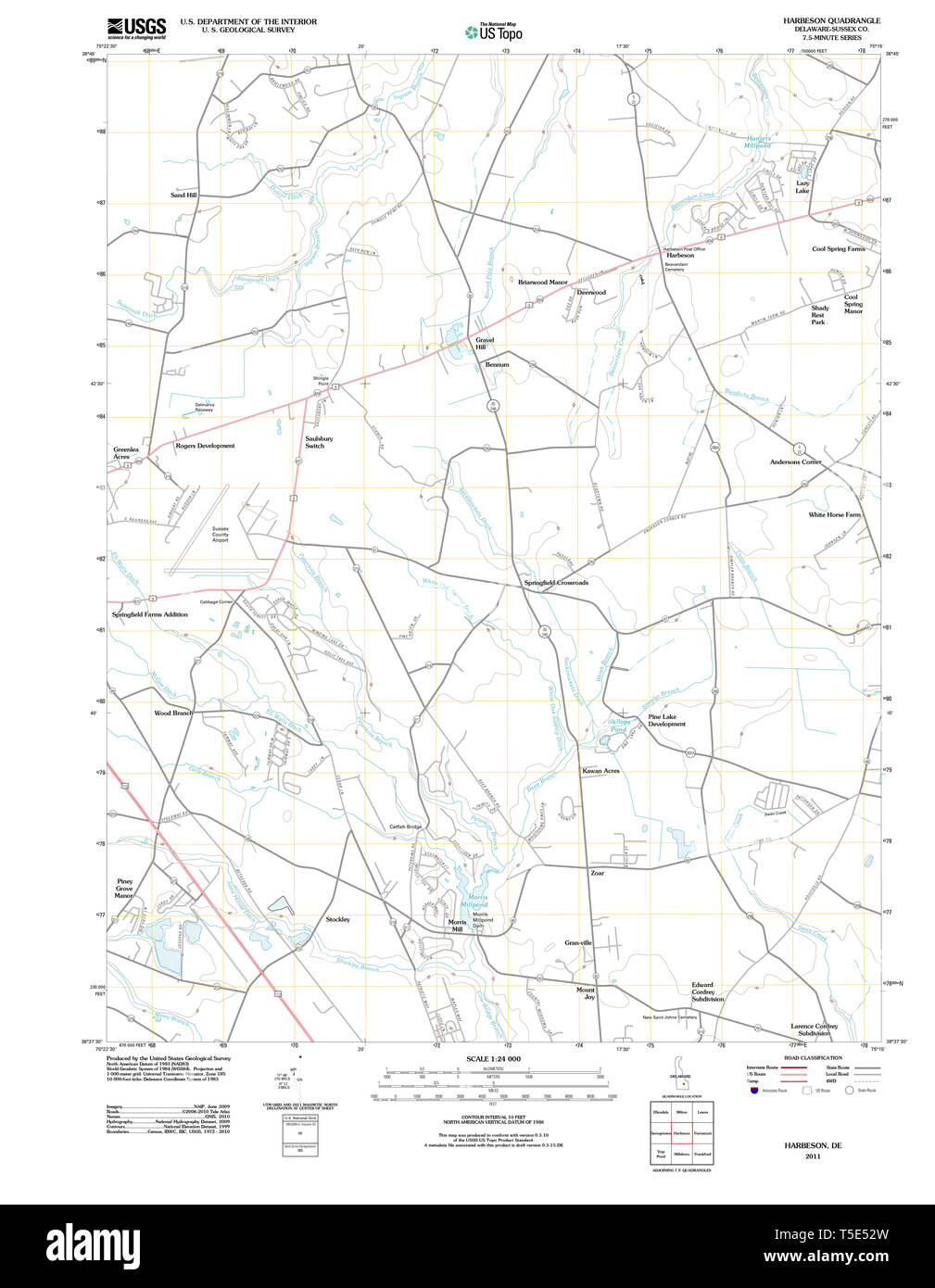 USGS TOPO Map Deleware DE Harbeson 20110503 TM Restoration Stock Photo