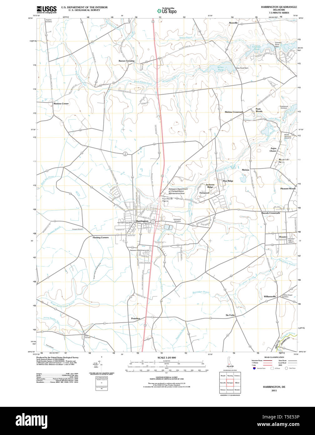 USGS TOPO Map Deleware DE Harrington 20110506 TM Restoration Stock Photo