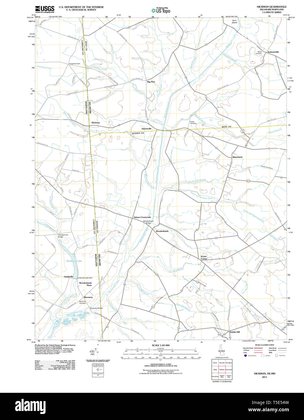 USGS TOPO Map Deleware DE Hickman 20110630 TM Restoration Stock Photo