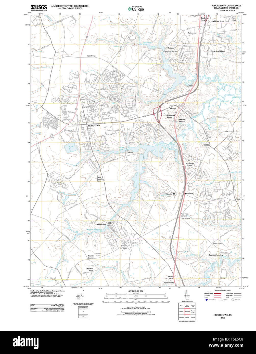 USGS TOPO Map Deleware DE Middletown 20110504 TM Restoration Stock Photo
