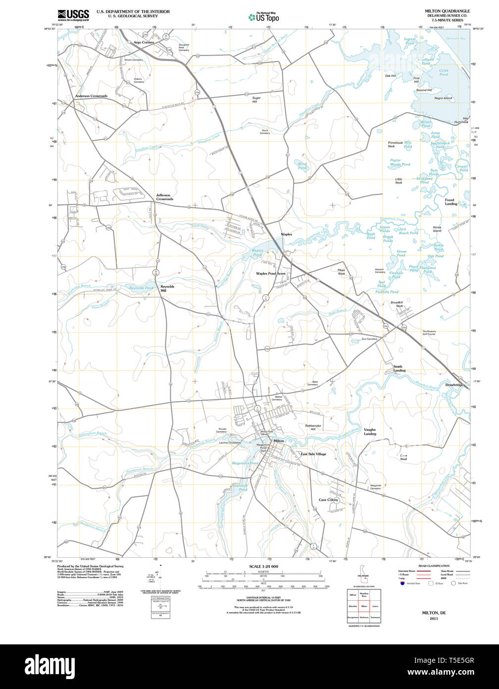 USGS TOPO Map Deleware DE Milton 20110503 TM Restoration Stock Photo