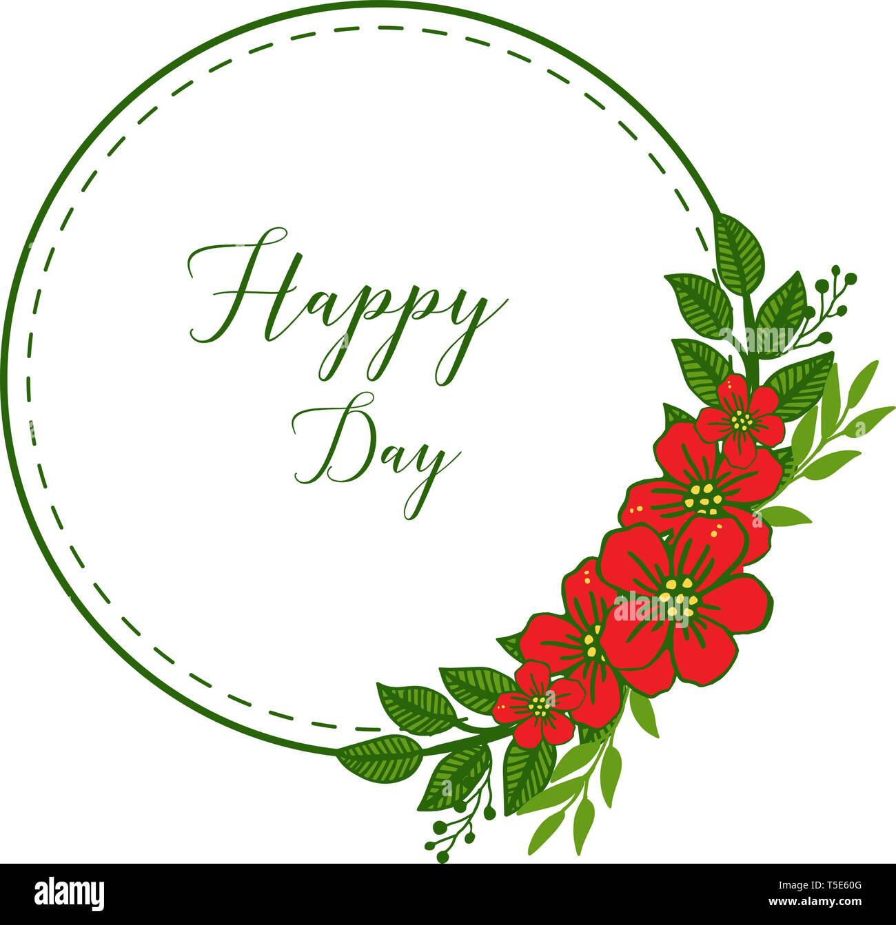 Vector illustration template happy day for style red flower frame hand ...