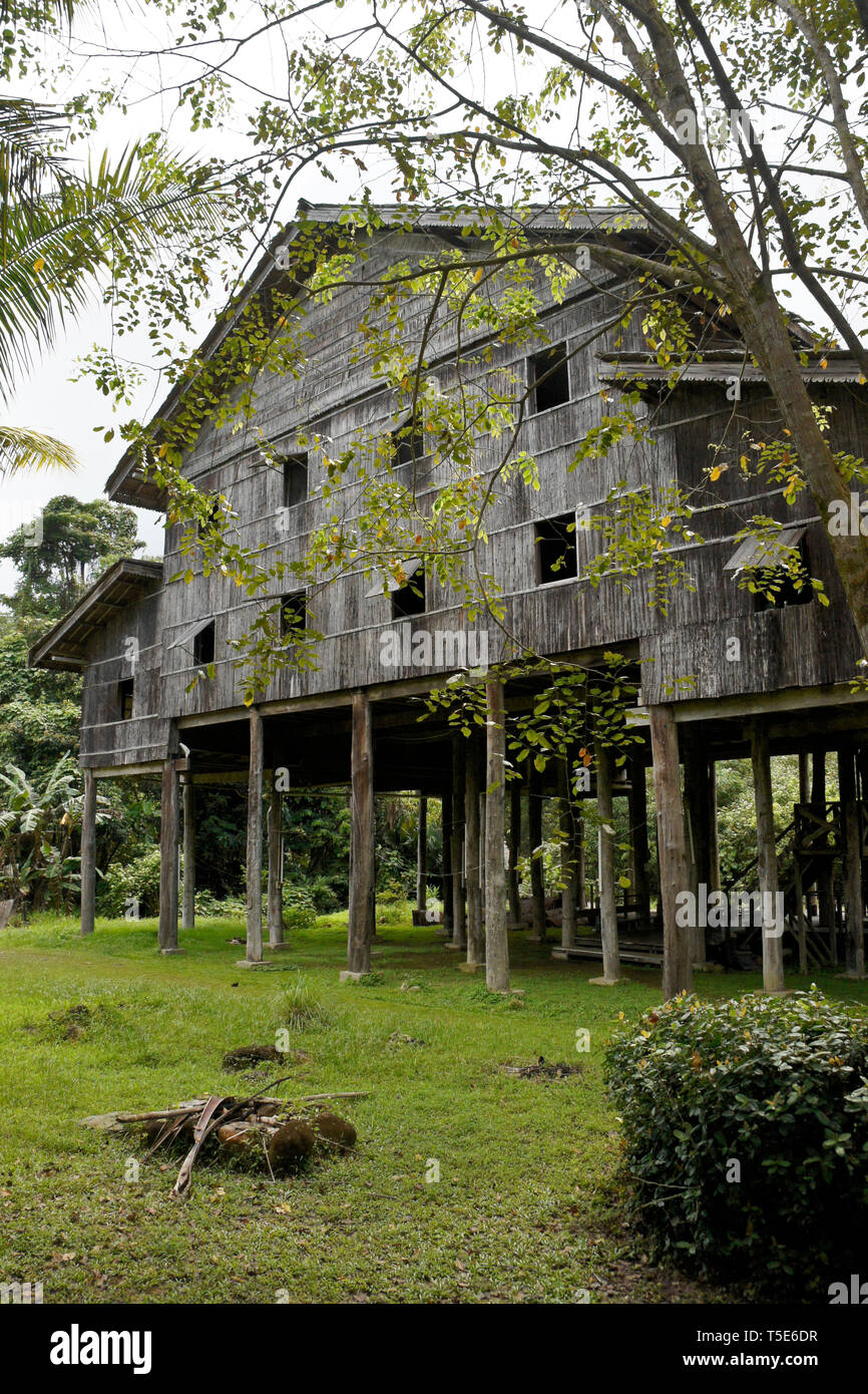 Replica traditional wood house of Melanau tribe, Sarawak Cultural Village, Kuching, Sarawak (Borneo), Malaysia Stock Photo