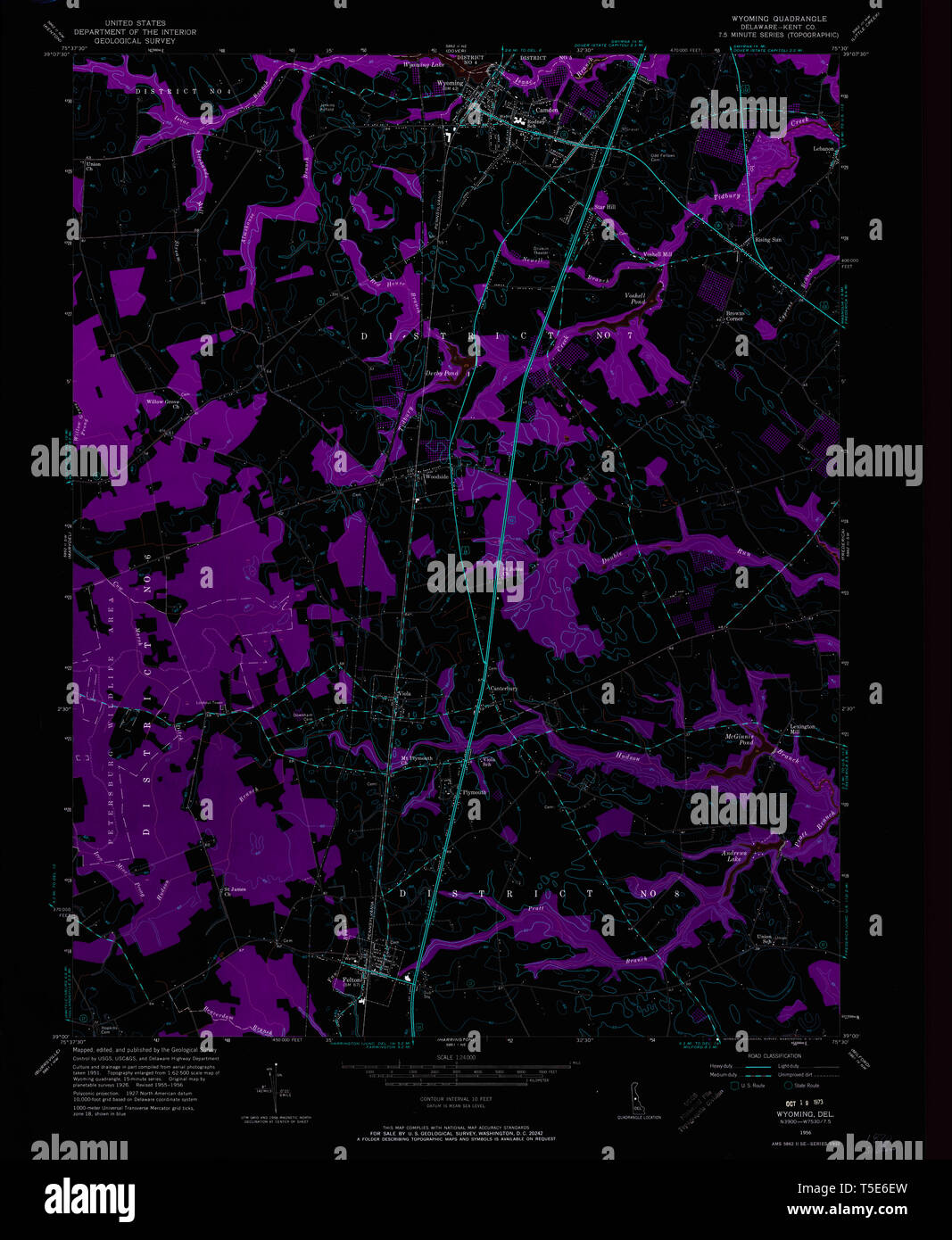 USGS TOPO Map Deleware DE Wyoming 255702 1956 24000 Inverted Restoration Stock Photo