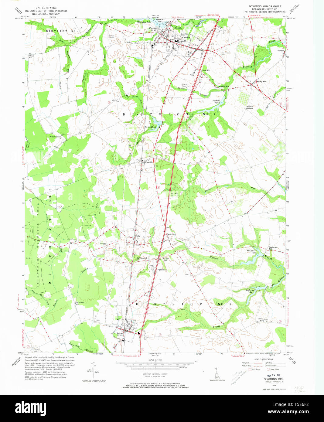 USGS TOPO Map Deleware DE Wyoming 255702 1956 24000 Restoration Stock Photo