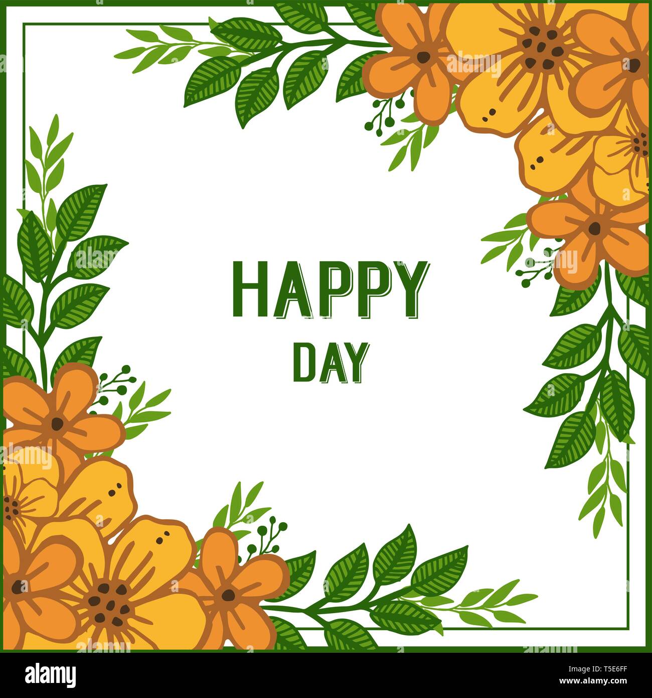 Vector illustration beautiful orange flower frames bloom with greeting ...