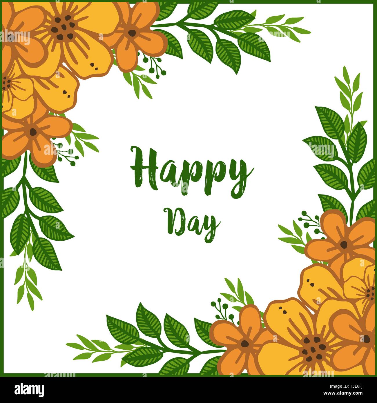 Vector illustration beautiful orange flower frames bloom with greeting ...