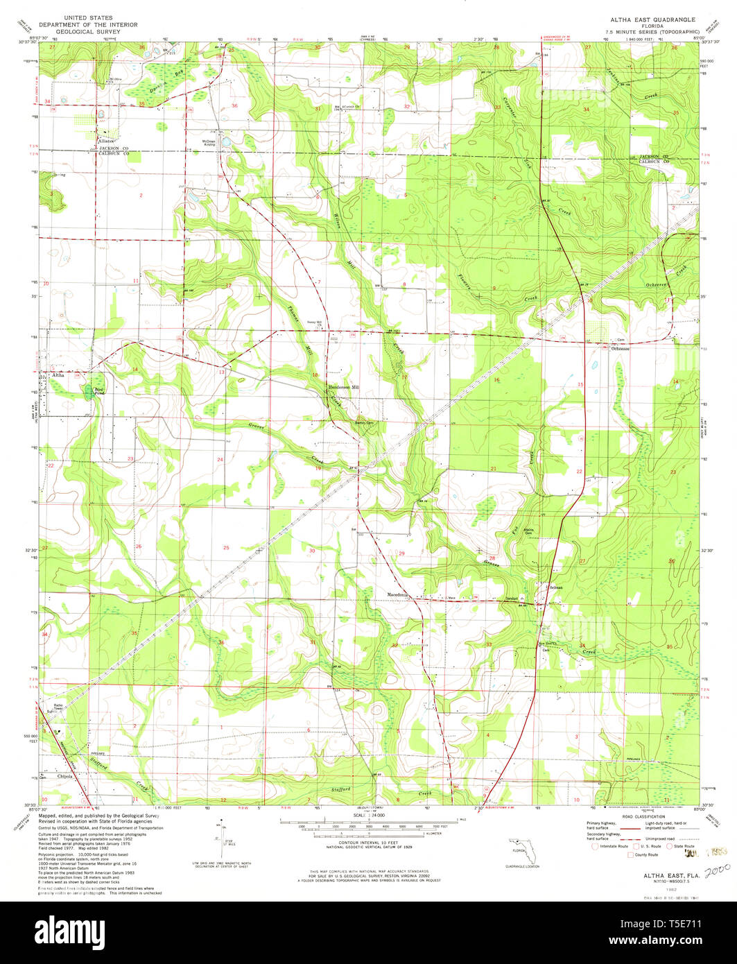 USGS TOPO Map Florida FL Altha East 344903 1982 24000 Restoration Stock Photo Alamy
