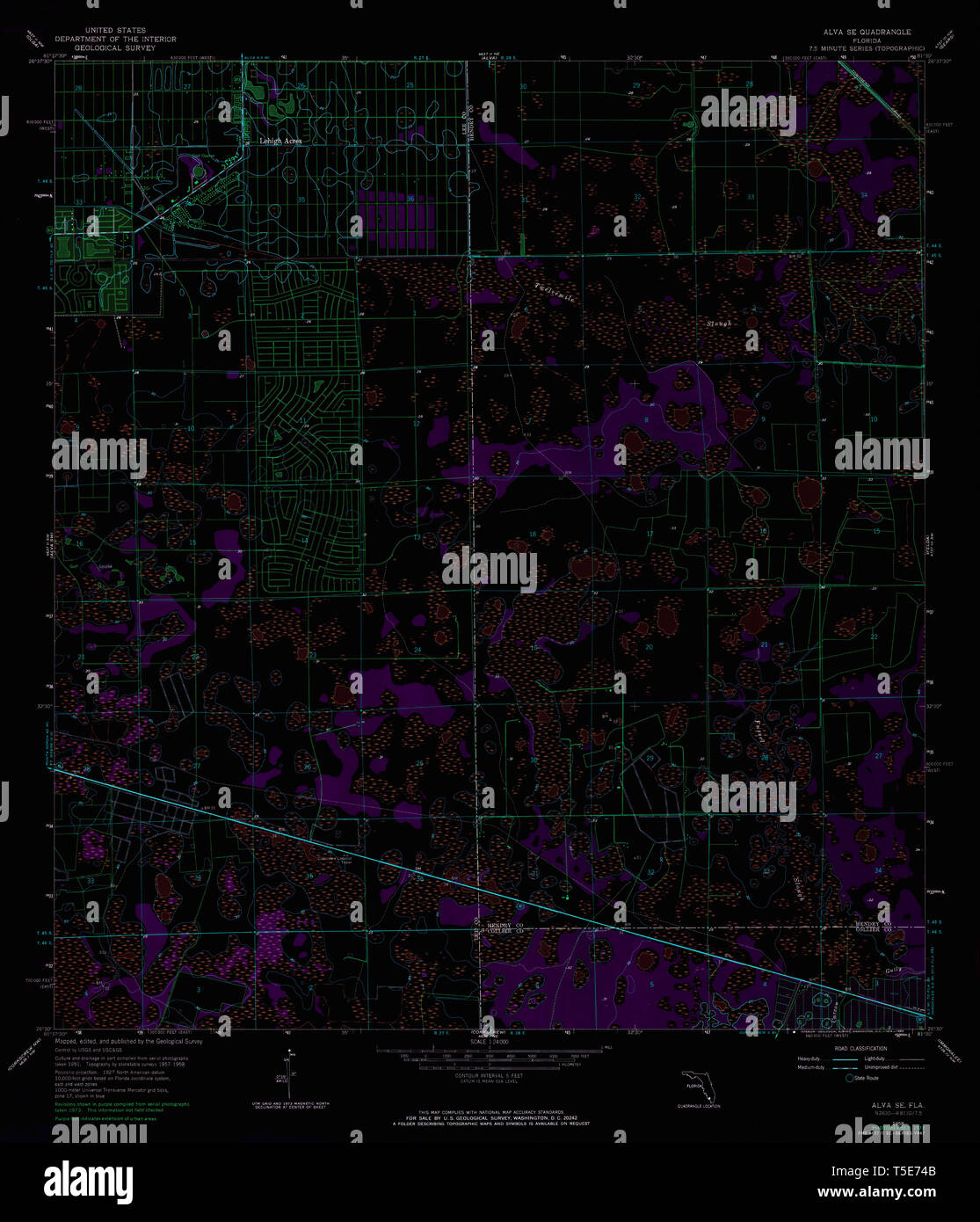 USGS TOPO Map Florida FL Alva SE 344917 1958 24000 Inverted Restoration Stock Photo Alamy