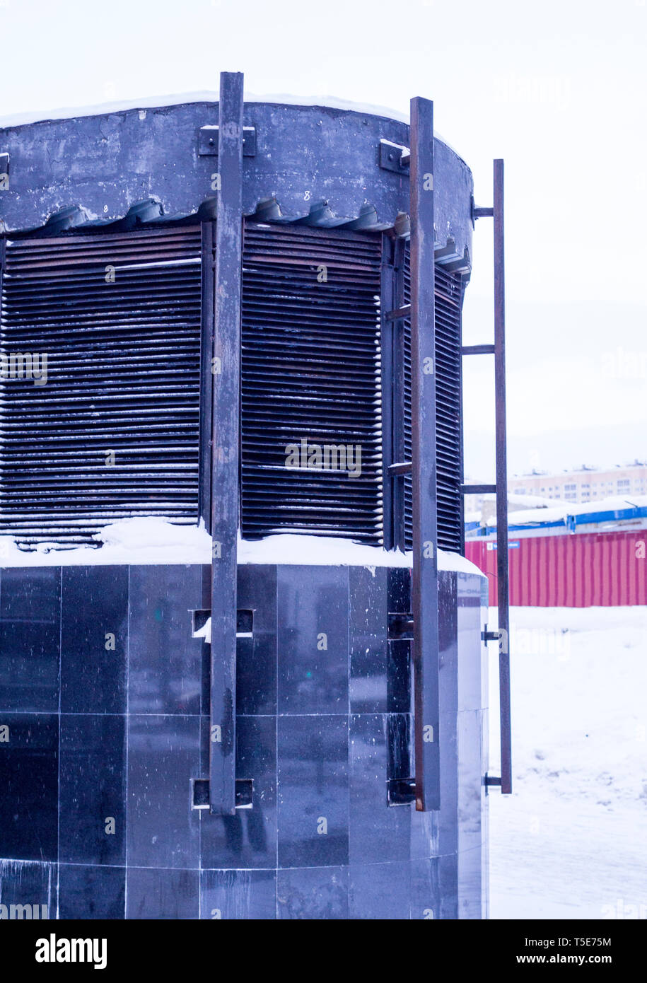black ventilation shaft of moscow subway at winter. background, urban. Stock Photo
