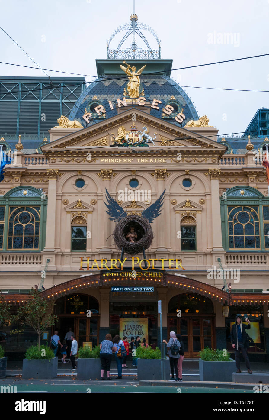 The historic Princess' Theatre in Spring Street, Melbourne, showcasing the Australian premiere of 'Harry Potter and the Cursed Child' Stock Photo