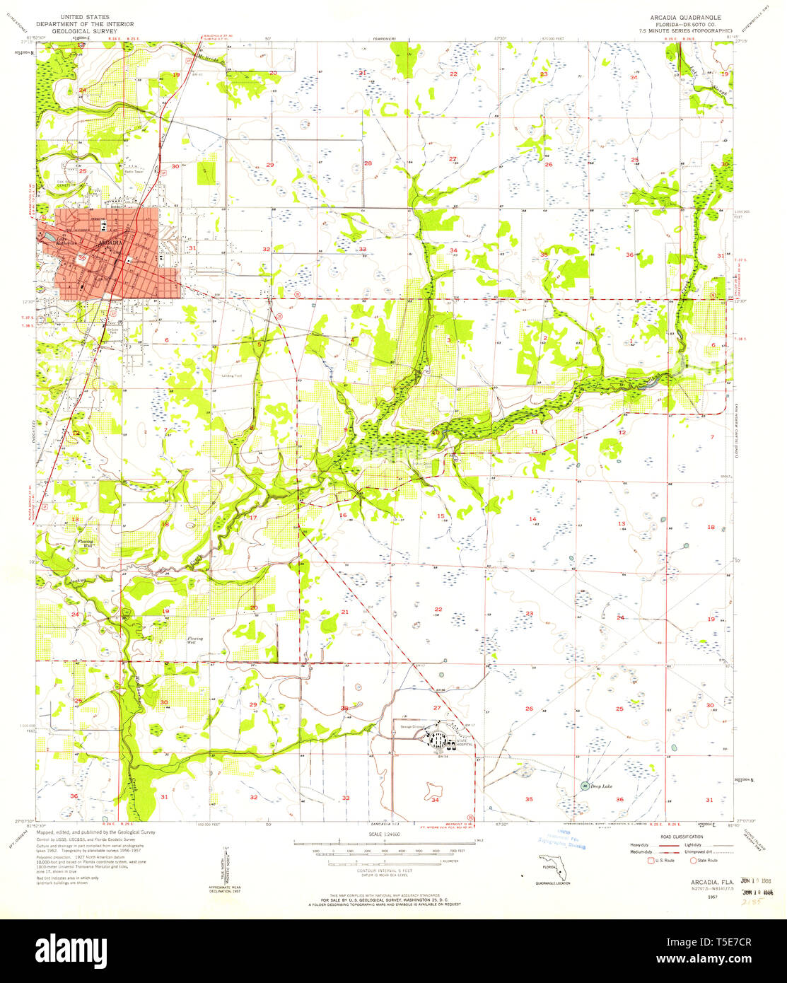 Arcadia florida map hi res stock - Usgs Topo Map Florida Fl Arcadia 344963 1957 24000 Restoration T5E7CR 