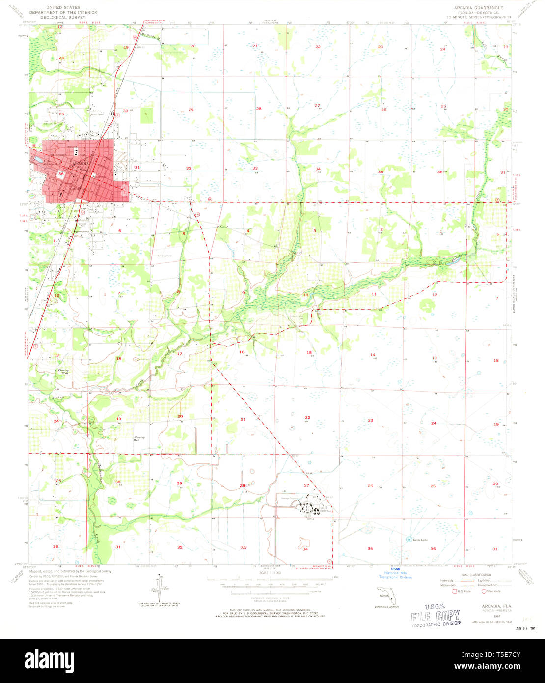 Arcadia florida map hi res stock - Usgs Topo Map Florida Fl Arcadia 344964 1957 24000 Restoration T5E7CY