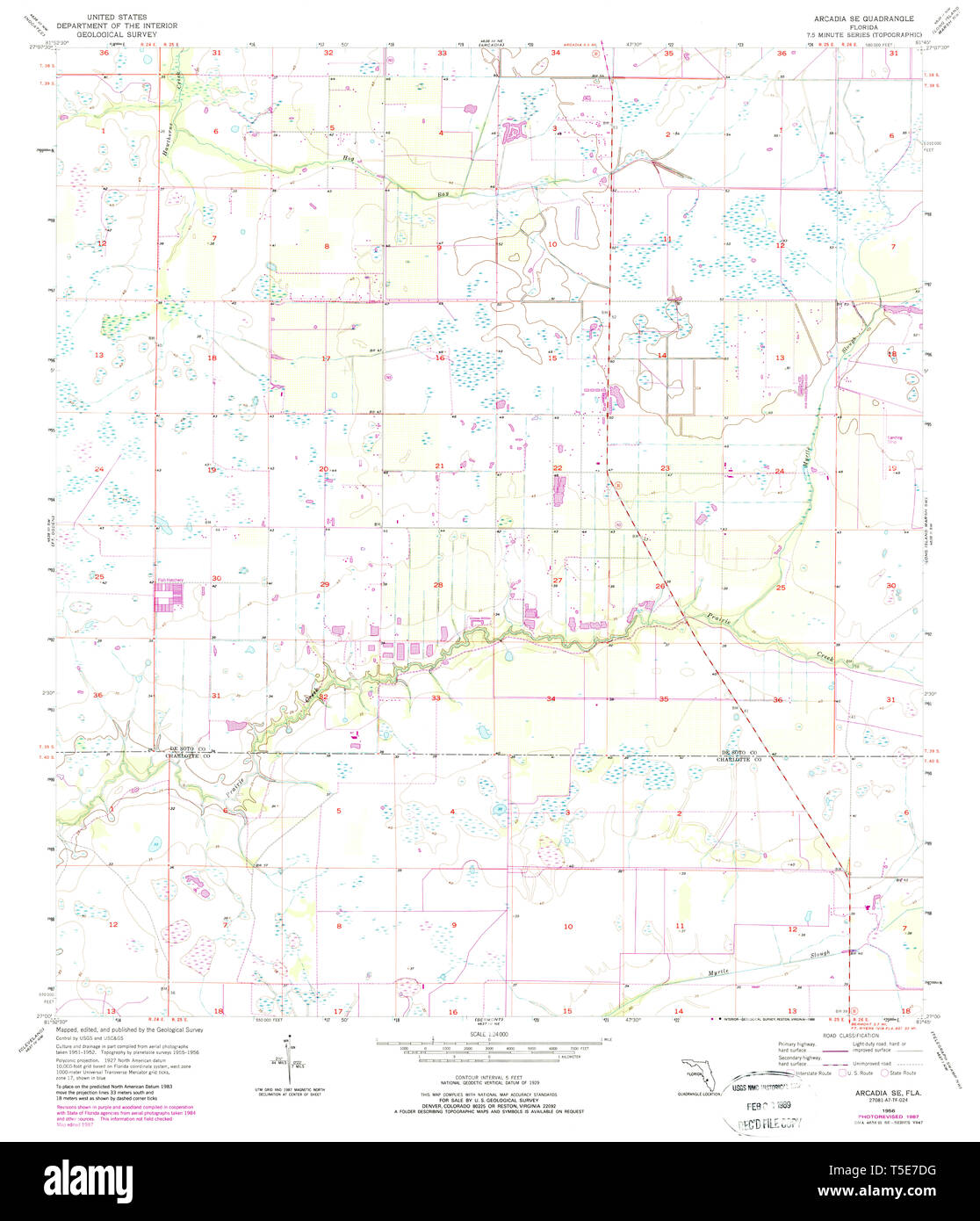 Map of arcadia hi res stock photography - Usgs Topo Map Florida Fl Arcadia Se 344967 1956 24000 Restoration T5E7DG 