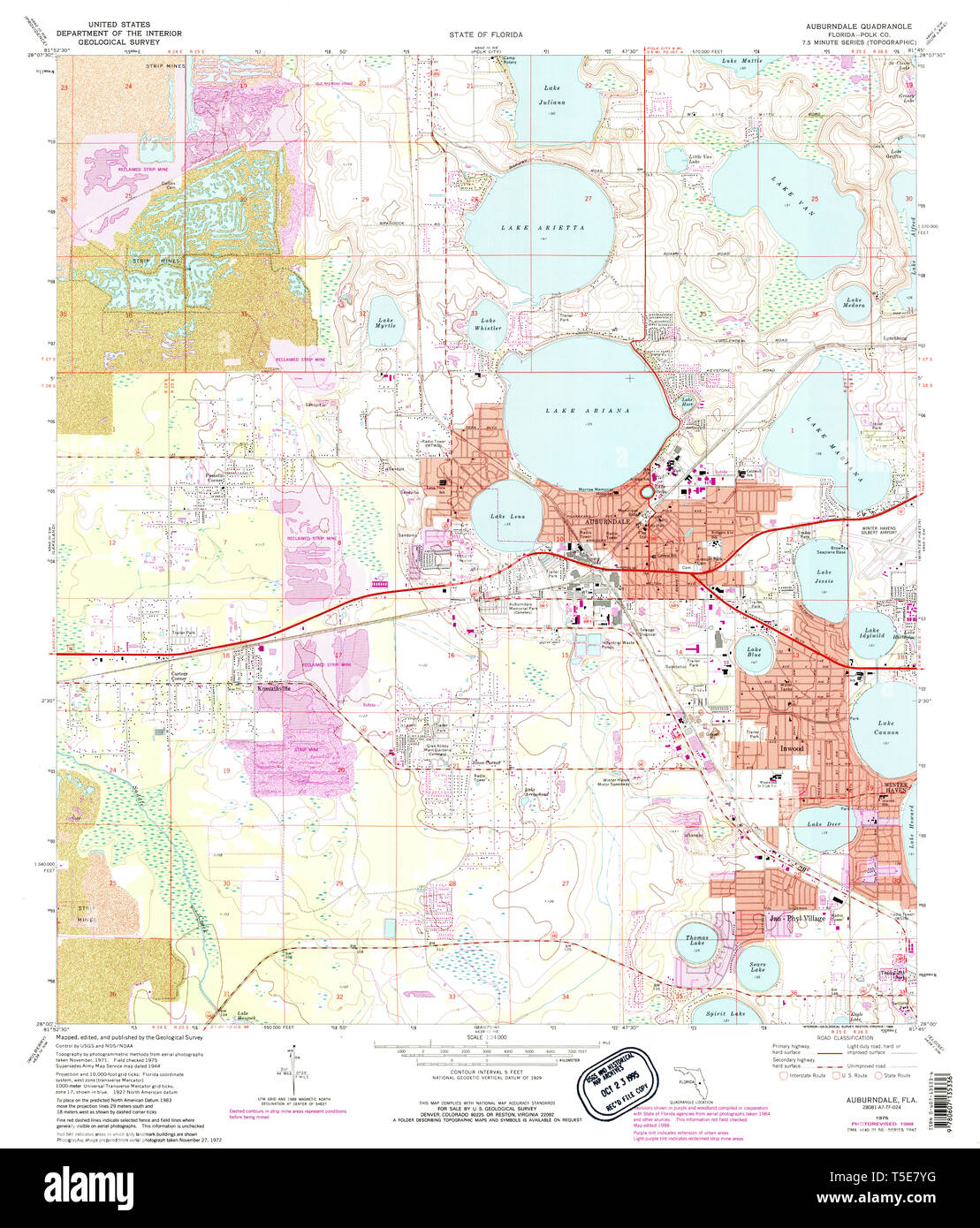 USGS TOPO Map Florida FL Auburndale 345028 1975 24000 Restoration Stock Photo