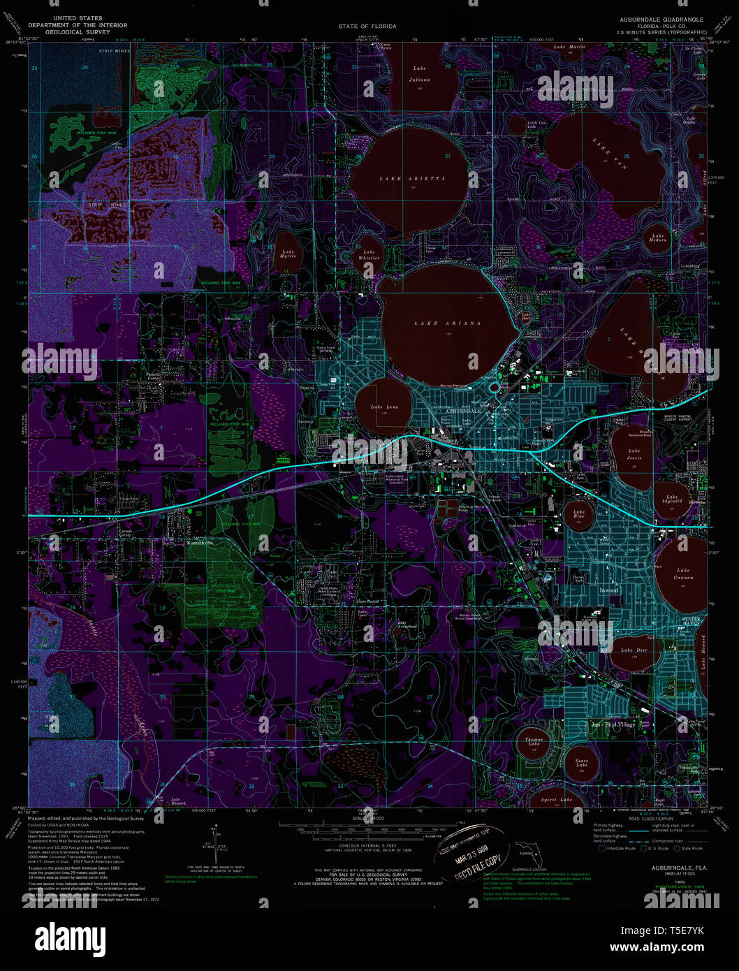Auburndale map hi res stock photography - Usgs Topo Map Florida Fl Auburndale 345029 1975 24000 Inverted Restoration T5E7YK 
