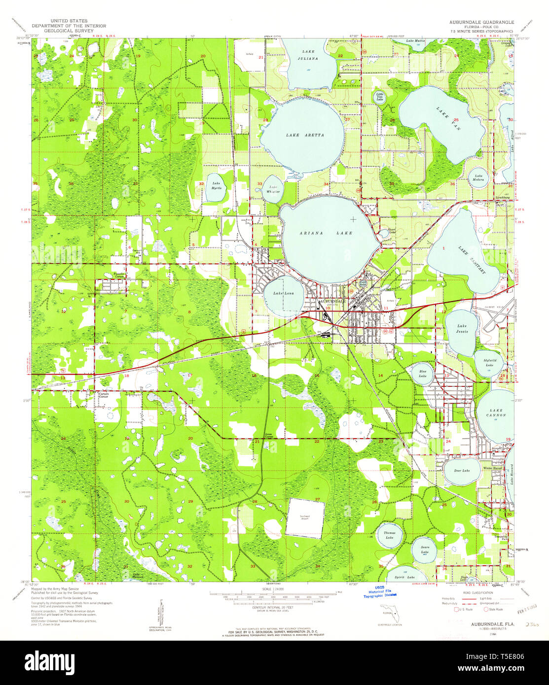 Auburndale map hi res stock photography - Usgs Topo Map Florida Fl Auburndale 345031 1944 24000 Restoration T5E806 