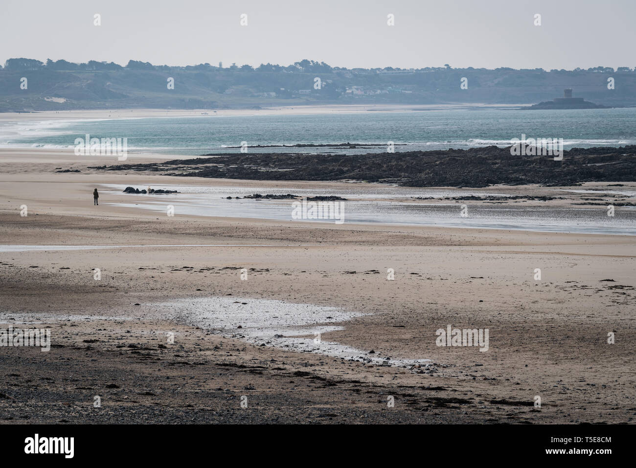 Low-tide at St Ouen's Bay seen from L'Etacq Stock Photo