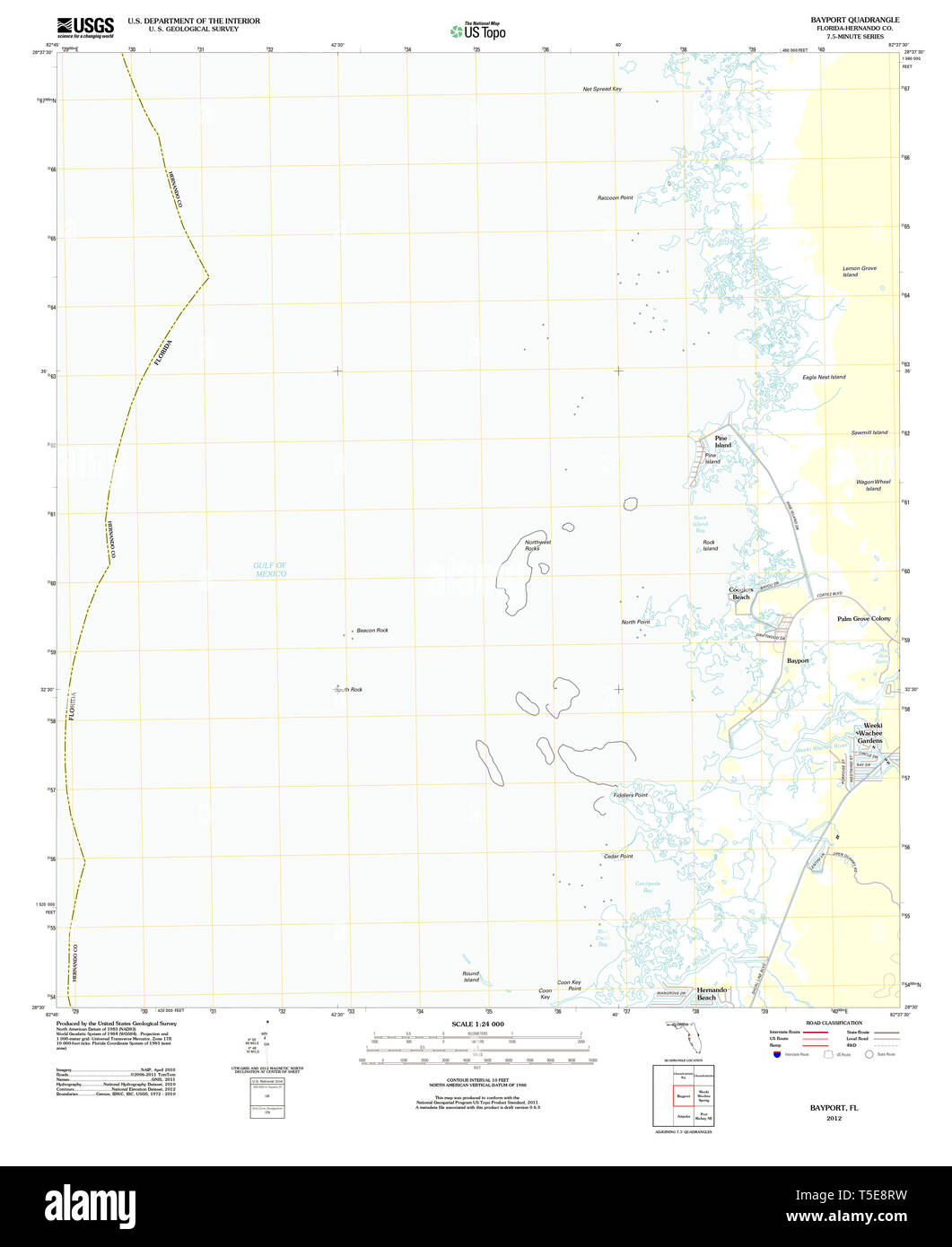 USGS TOPO Map Florida FL Bayport 20120905 TM Restoration Stock Photo