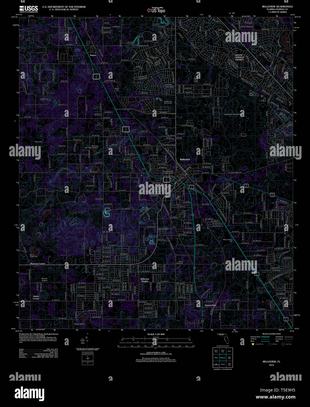 Belleview florida map hi res stock - Usgs Topo Map Florida Fl Belleview 20120730 Tm Inverted Restoration T5E9H5