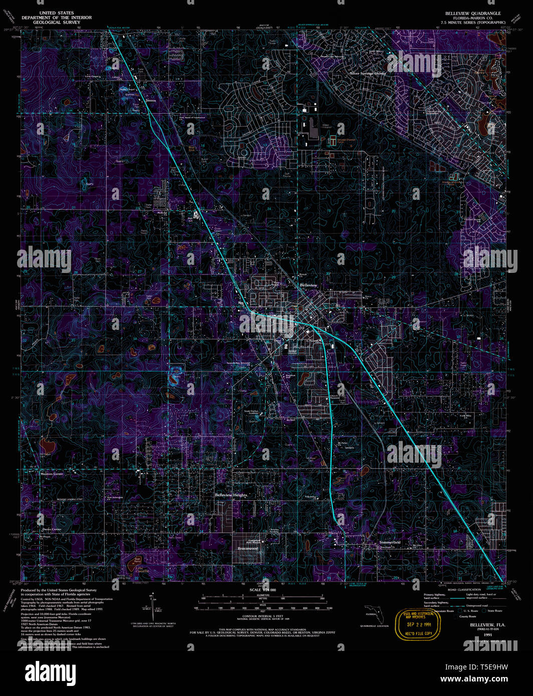 Map of belleview florida hi res - Usgs Topo Map Florida Fl Belleview 345162 1991 24000 Inverted Restoration T5E9HW