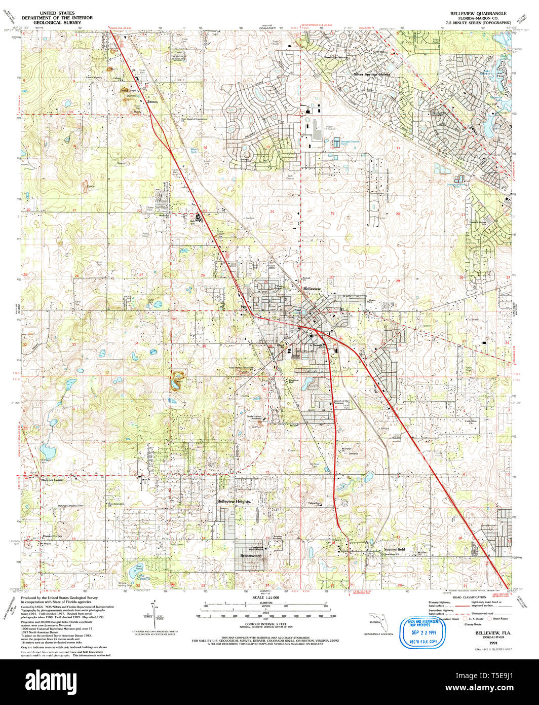 Belleview florida map hi res stock - Usgs Topo Map Florida Fl Belleview 345162 1991 24000 Restoration T5E9J1