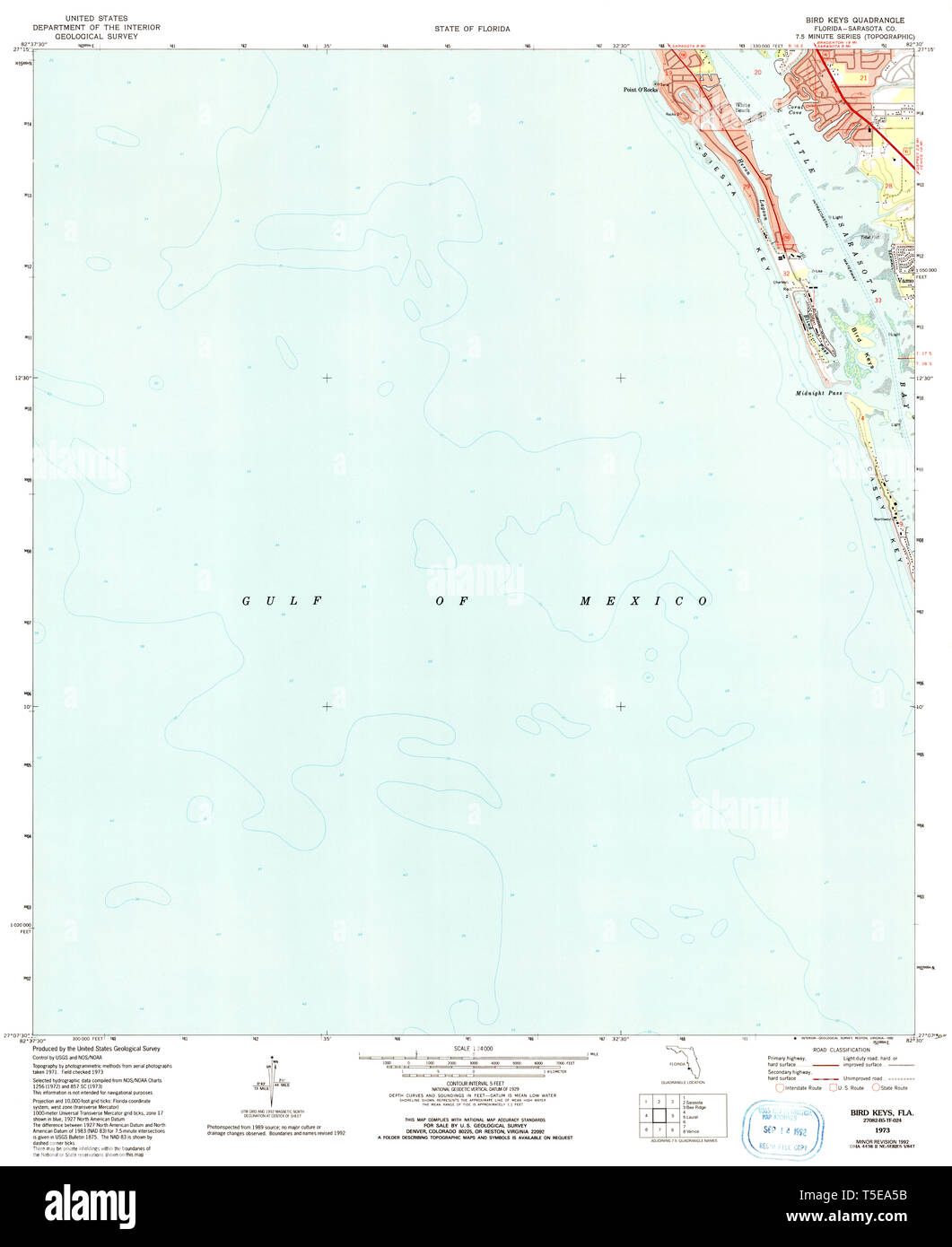 USGS TOPO Map Florida FL Bird Keys 345203 1973 24000 Restoration Stock Photo