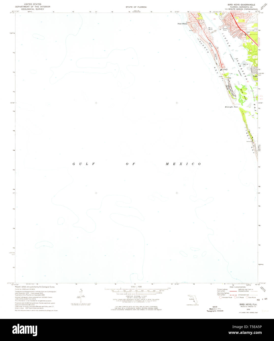 USGS TOPO Map Florida FL Bird Keys 345205 1973 24000 Restoration Stock Photo