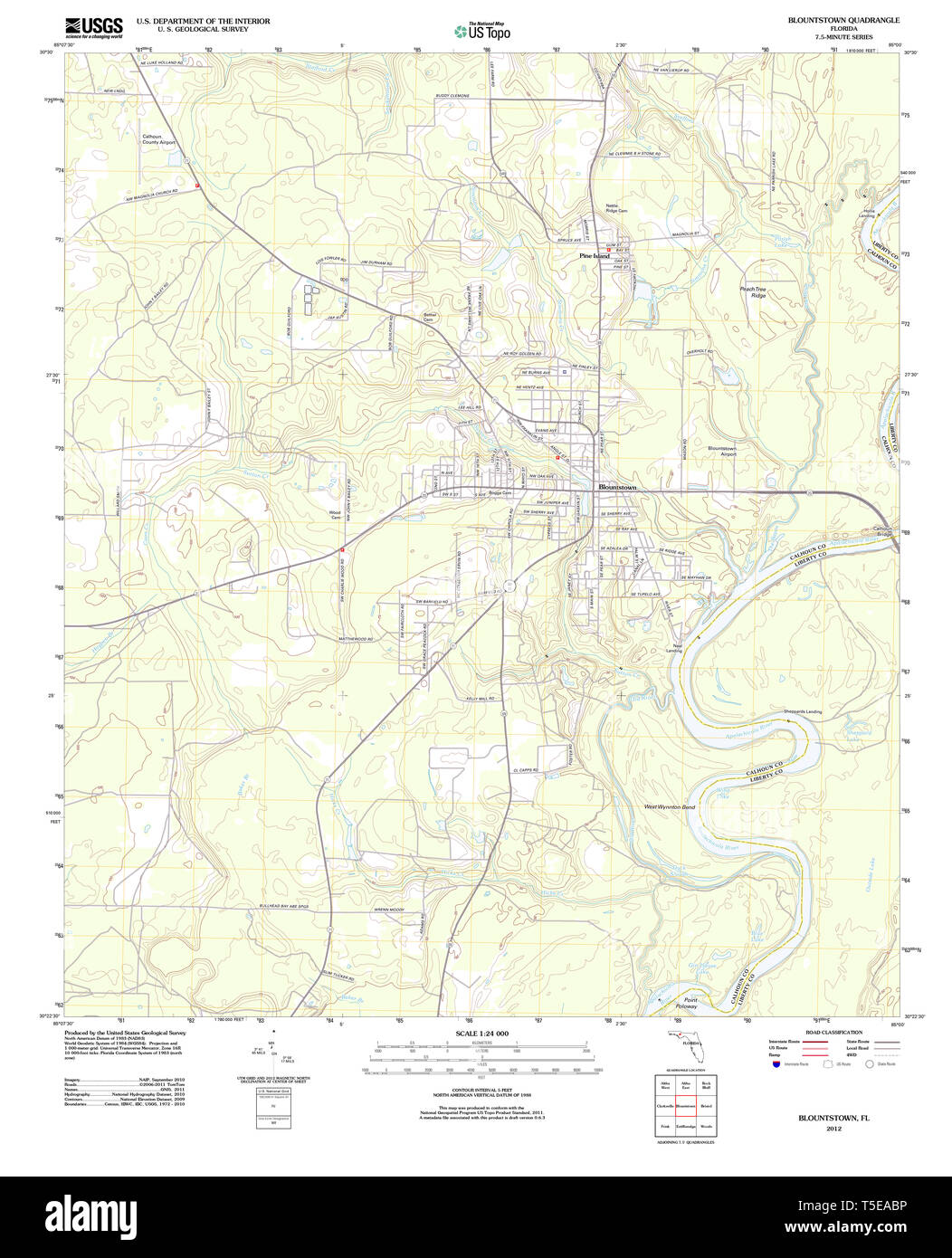 USGS TOPO Map Florida FL Blountstown 20120807 TM Restoration Stock Photo