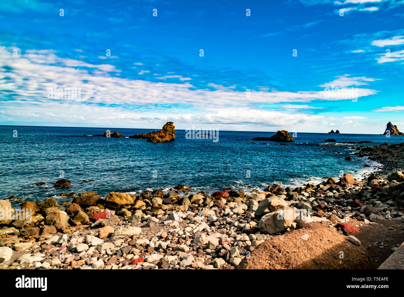 The beach of Almaciga, Tenerife north. This beach is just in the near of the famous Benijo beach, but it doesn't miss at beauty! Stock Photo