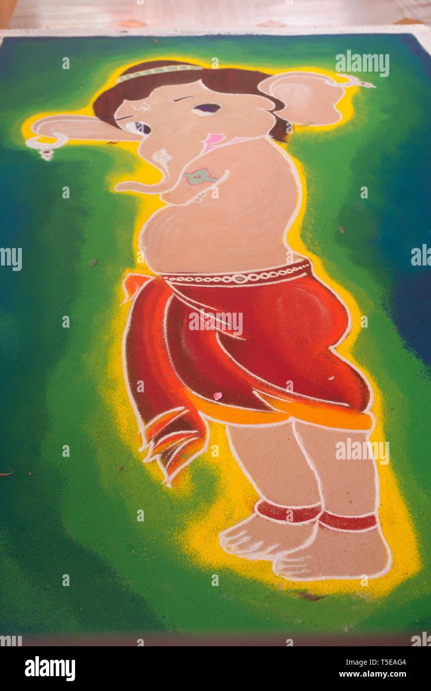Child Ganesha rangoli, Ganapati Festival, Pune, Maharashtra, India, Asia  Stock Photo - Alamy