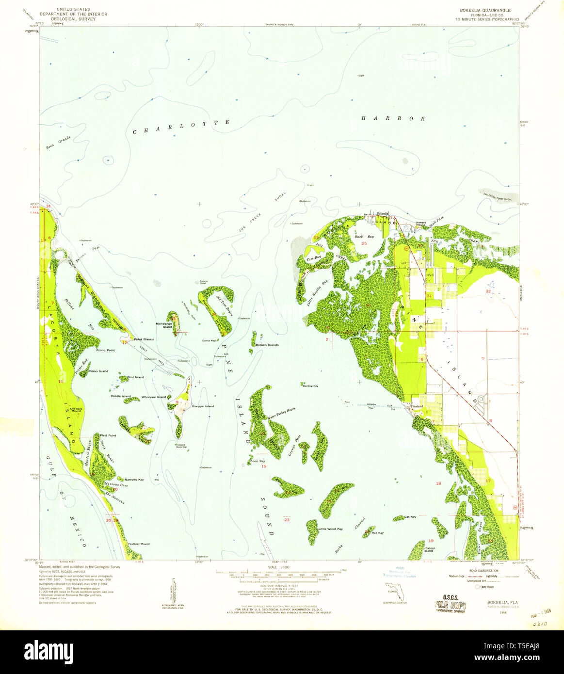 Bokeelia florida hi res stock photography - Usgs Topo Map Florida Fl Bokeelia 345238 1958 24000 Restoration T5EAJ8 