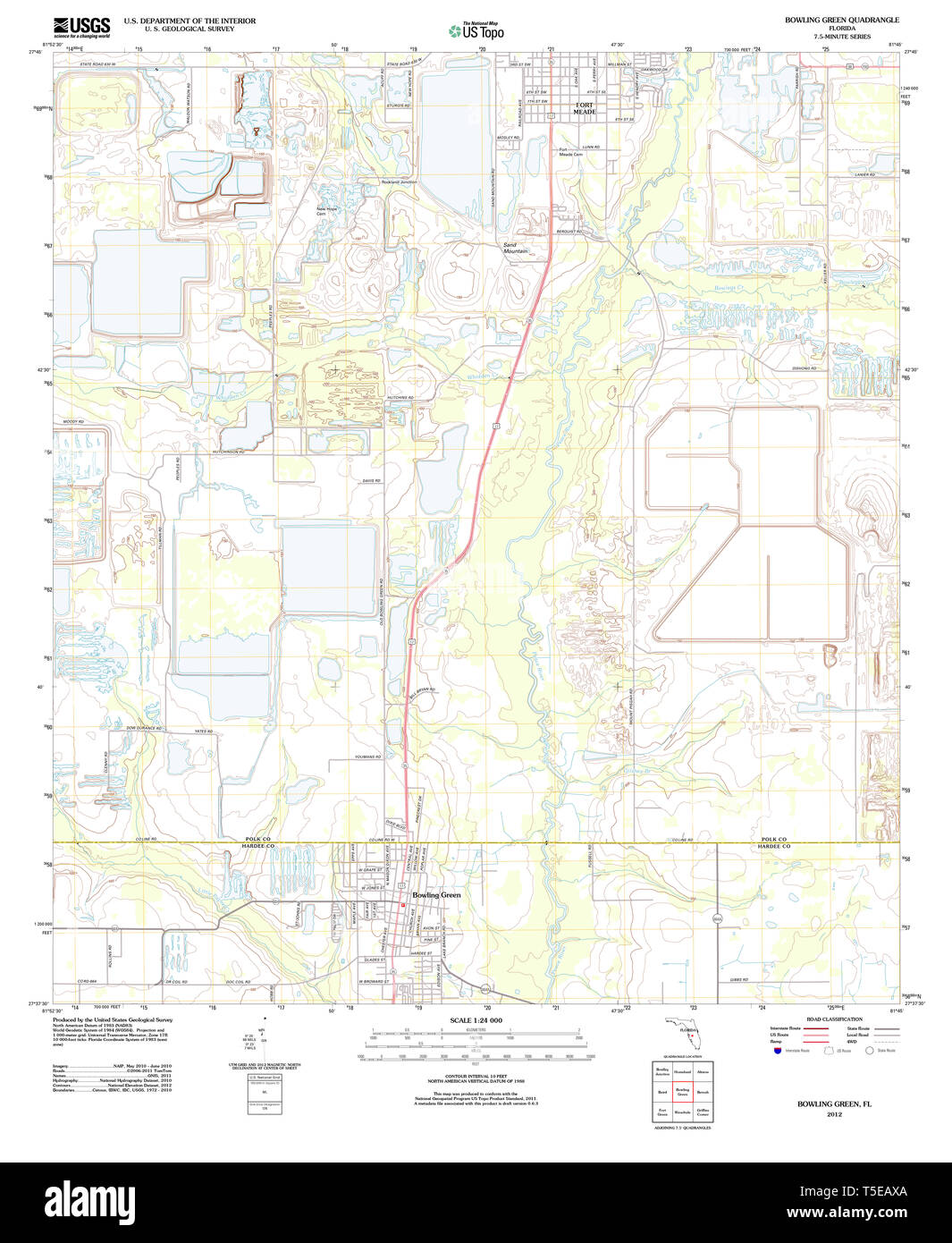 Bowling green map hi res stock - Usgs Topo Map Florida Fl Bowling Green 20120713 Tm Restoration T5EAXA 