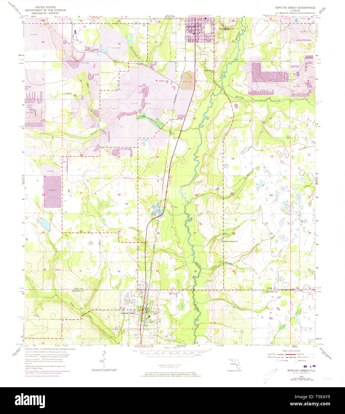 Bowling green map Cut Out Stock - Usgs Topo Map Florida Fl Bowling Green 345261 1955 24000 Restoration T5EAY9 