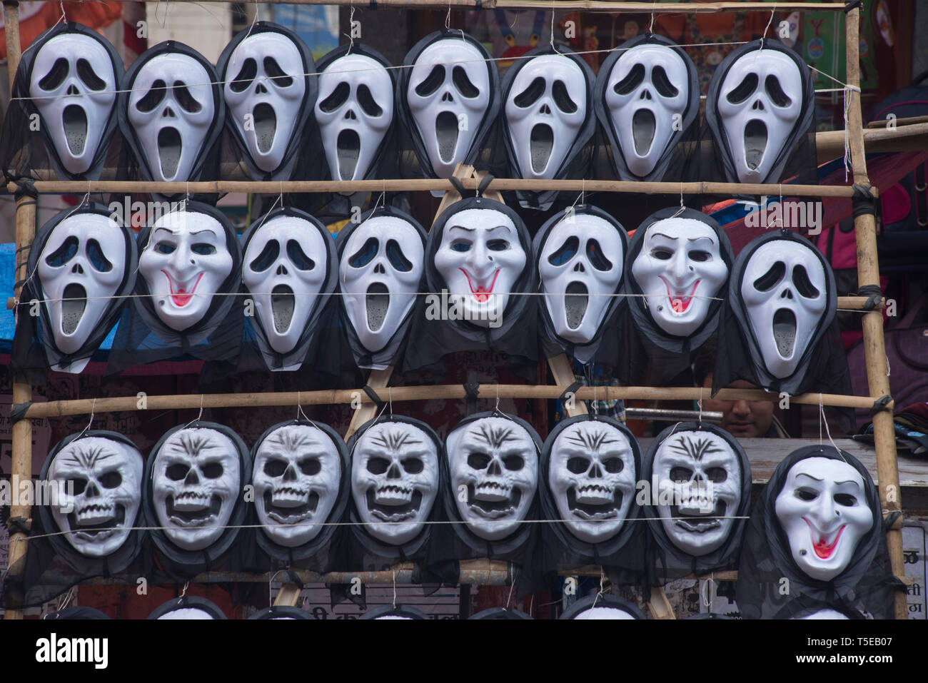 Plastic masks of Ghost and Skull kept for sell, Pune Maharashtra India