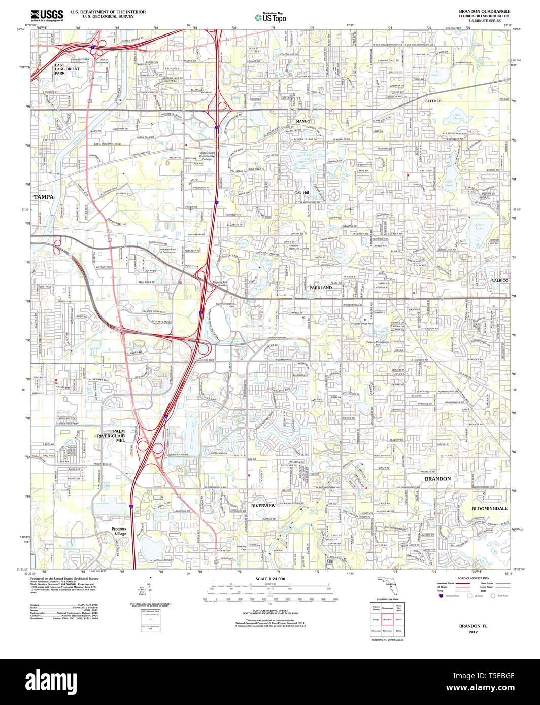 USGS TOPO Map Florida FL Brandon 20120718 TM Restoration Stock Photo