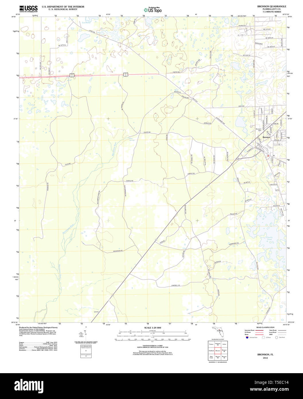 Bronson map hi res stock photography - Usgs Topo Map Florida Fl Bronson 20120730 Tm Restoration T5EC14 