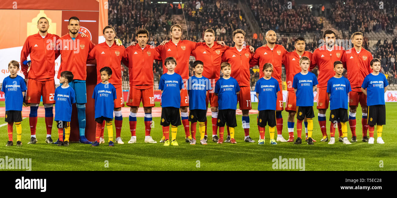 Brussels, Belgium - March 21, 2019. Russia national team ahead of UEFA Euro 2020 qualification match Belgium vs Russia in Brussels. Stock Photo