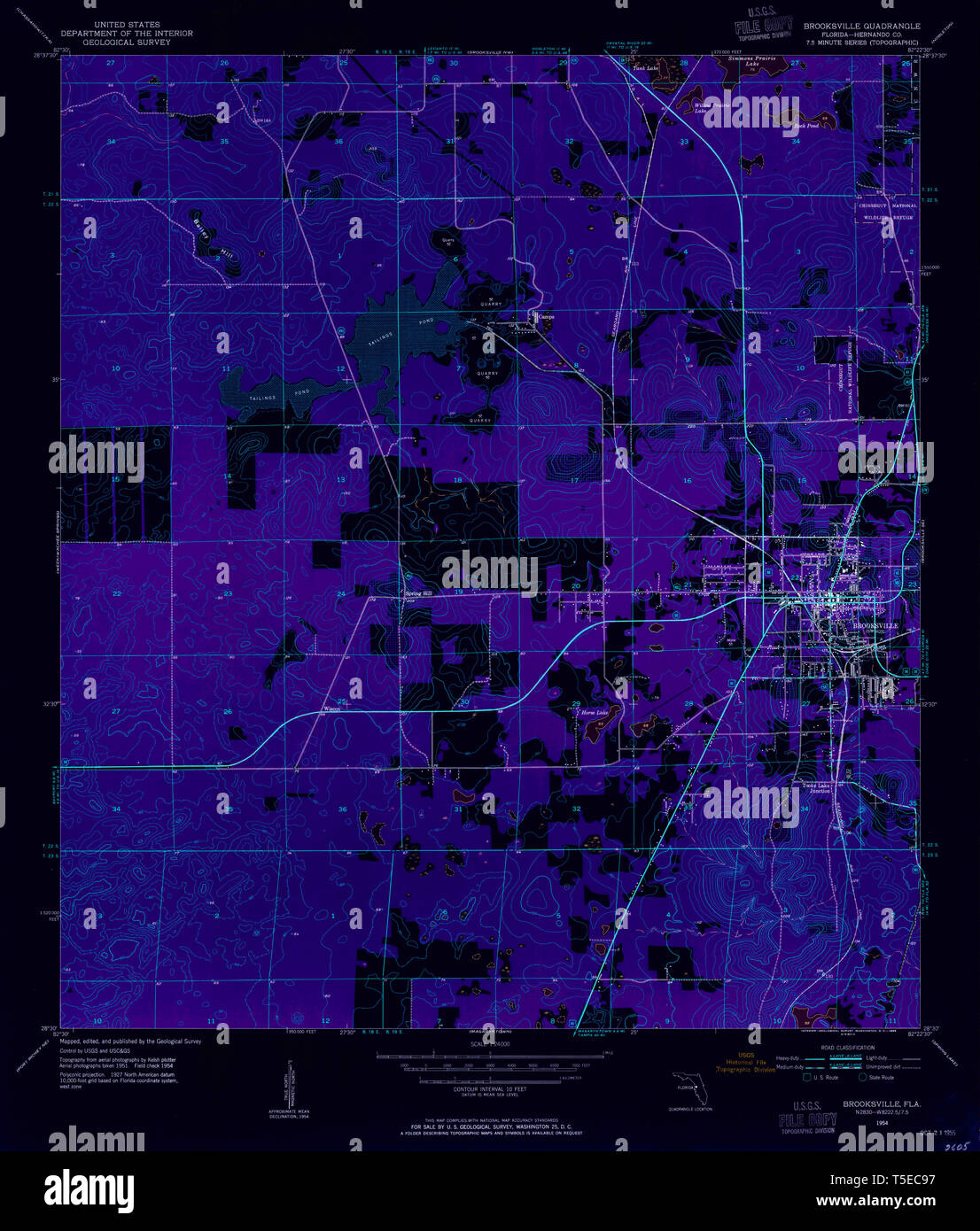 Brooksville florida map hi res - Usgs Topo Map Florida Fl Brooksville 345340 1954 24000 Inverted Restoration T5EC97