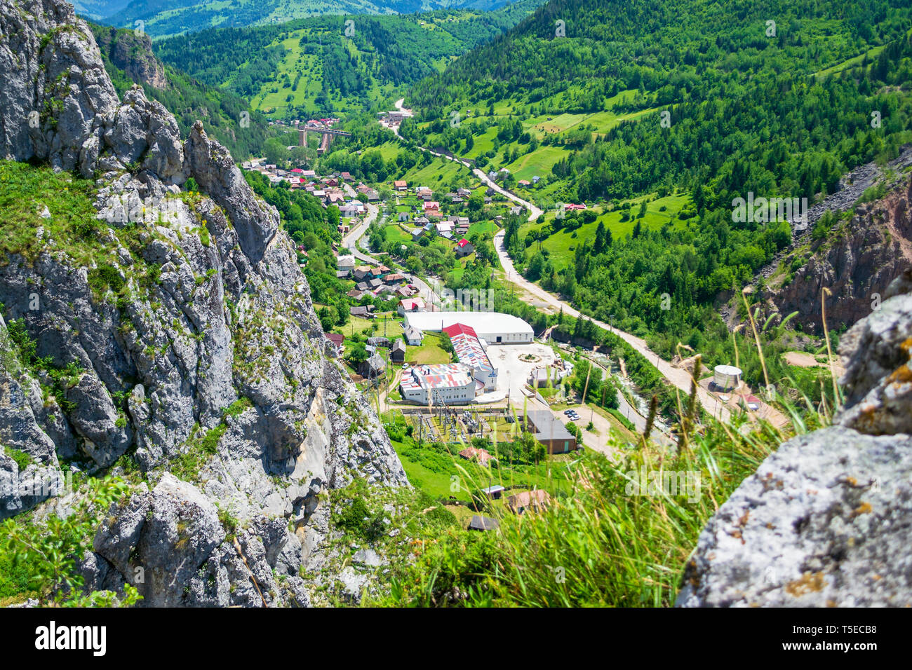 Panoramic views from via ferrata 'Astragalus', a popular tourist attraction in Bicaz Gorge (Cheile Bicazului), Neamt county, Romania. Vivid bright nat Stock Photo