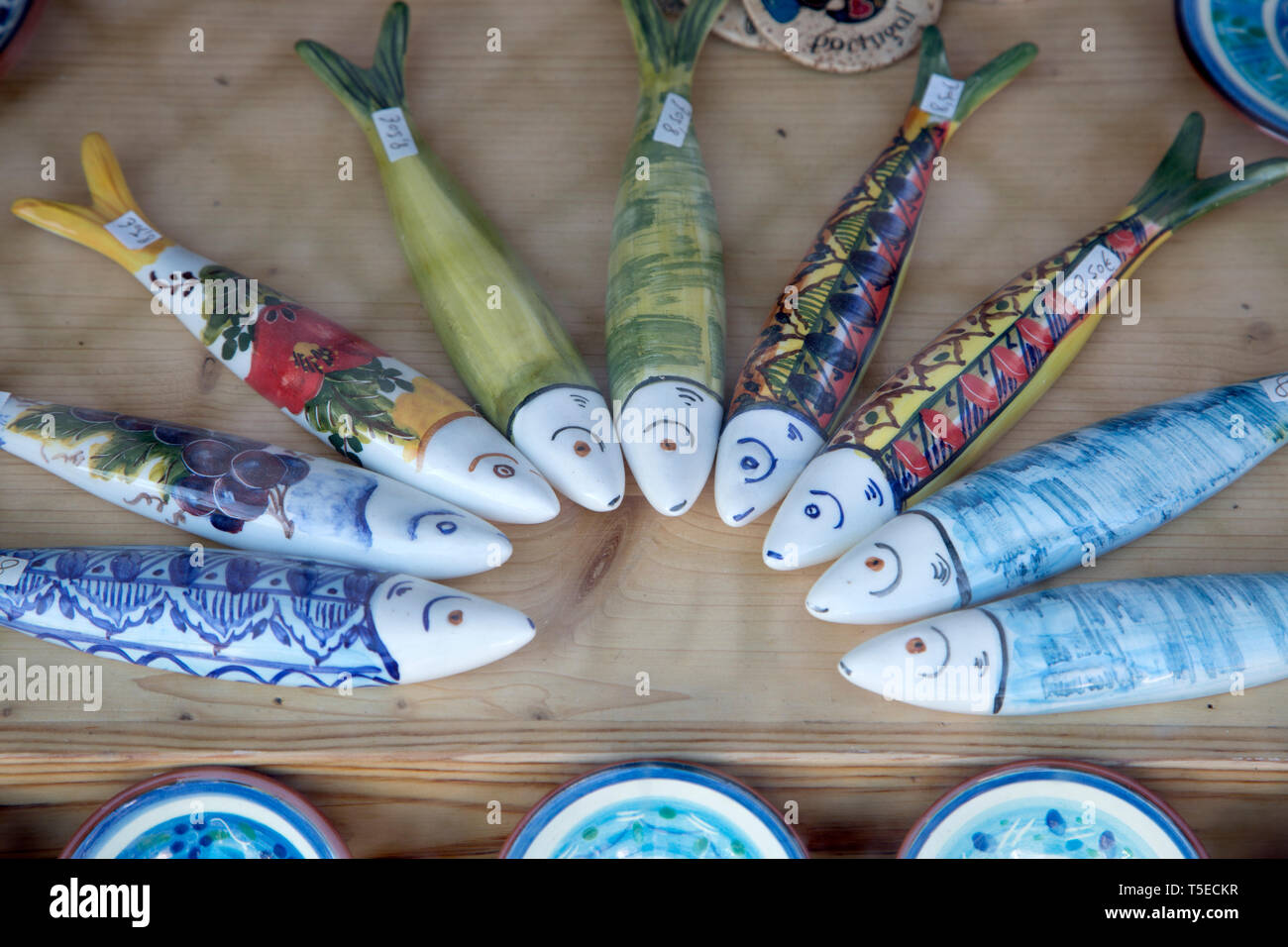 Pottery Sardine Fish Souvenirs; Loule; Algarve; Portugal Stock Photo
