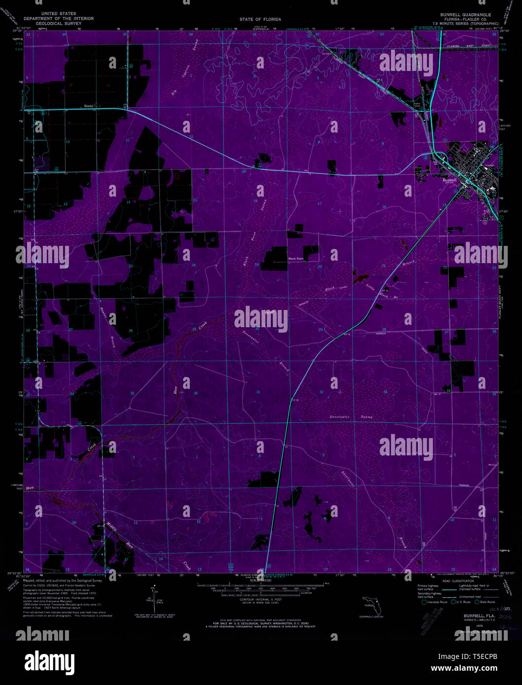 Bunnell florida map hi res stock - Usgs Topo Map Florida Fl Bunnell 345365 1970 24000 Inverted Restoration T5ECPB 