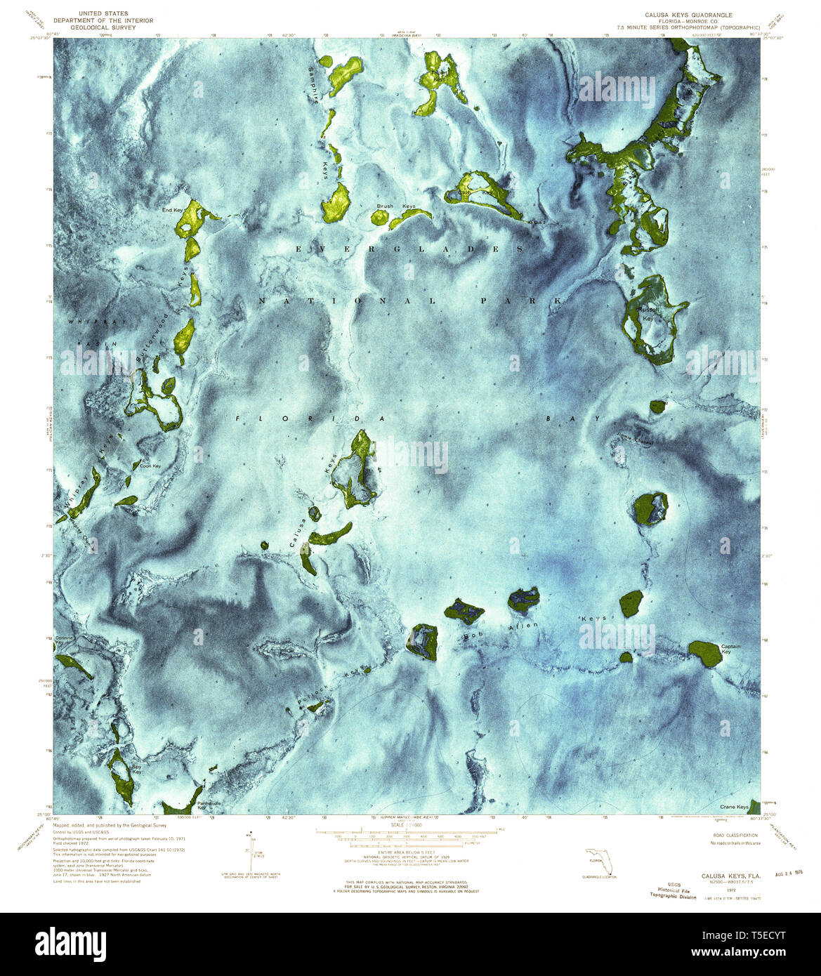 USGS TOPO Map Florida FL Calusa Keys 345379 1972 24000 Restoration Stock Photo
