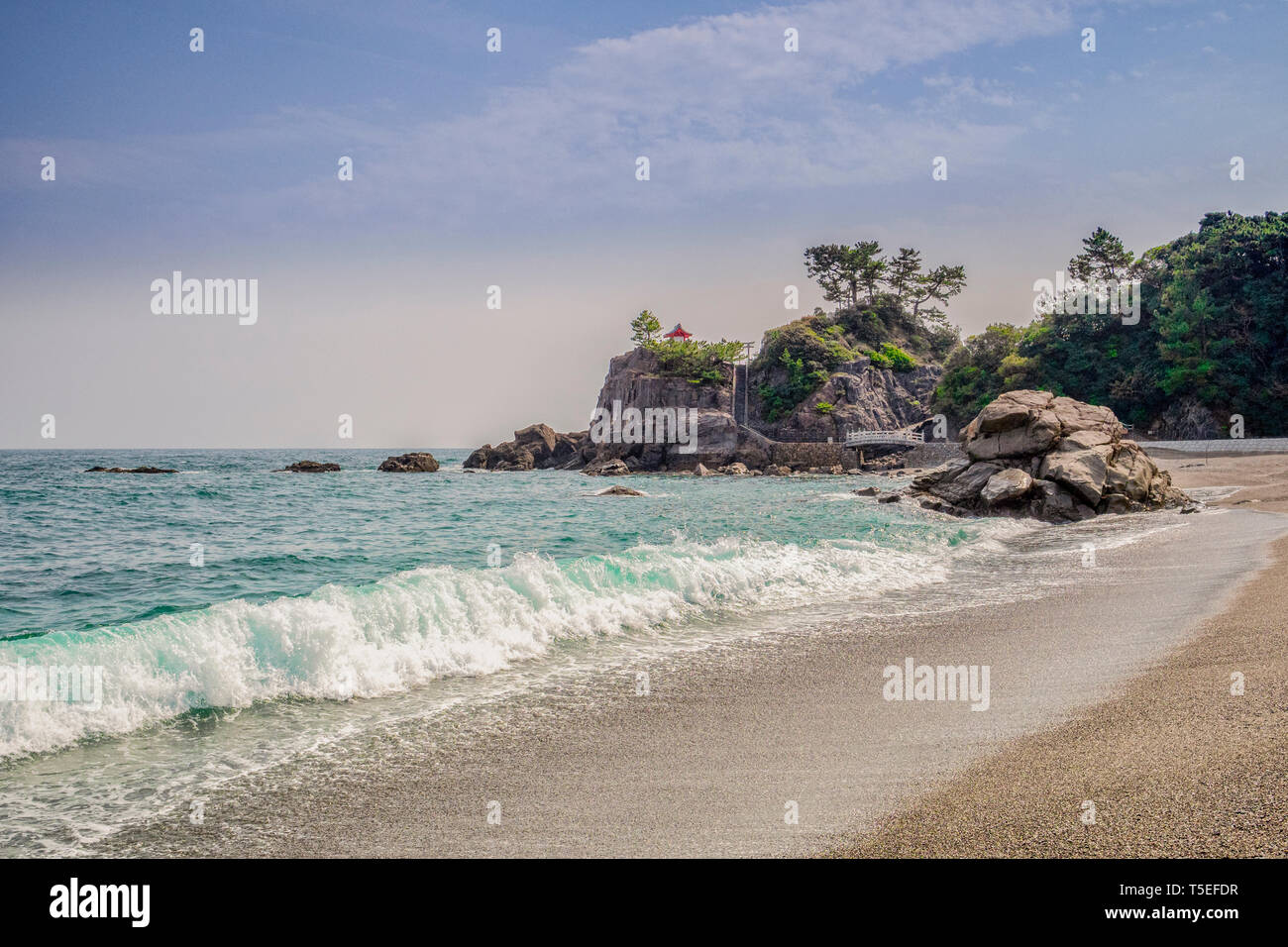 Katsurahama Beach and Ryuogu Shrine, Kochi, Japan Stock Photo