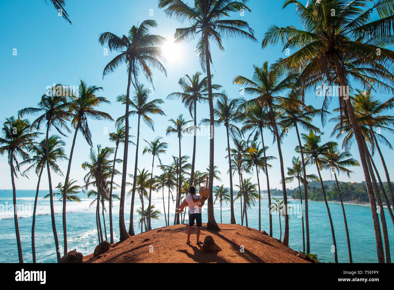 Loving couple at Coconut tree hill in Mirissa, Sri Lanka Stock Photo