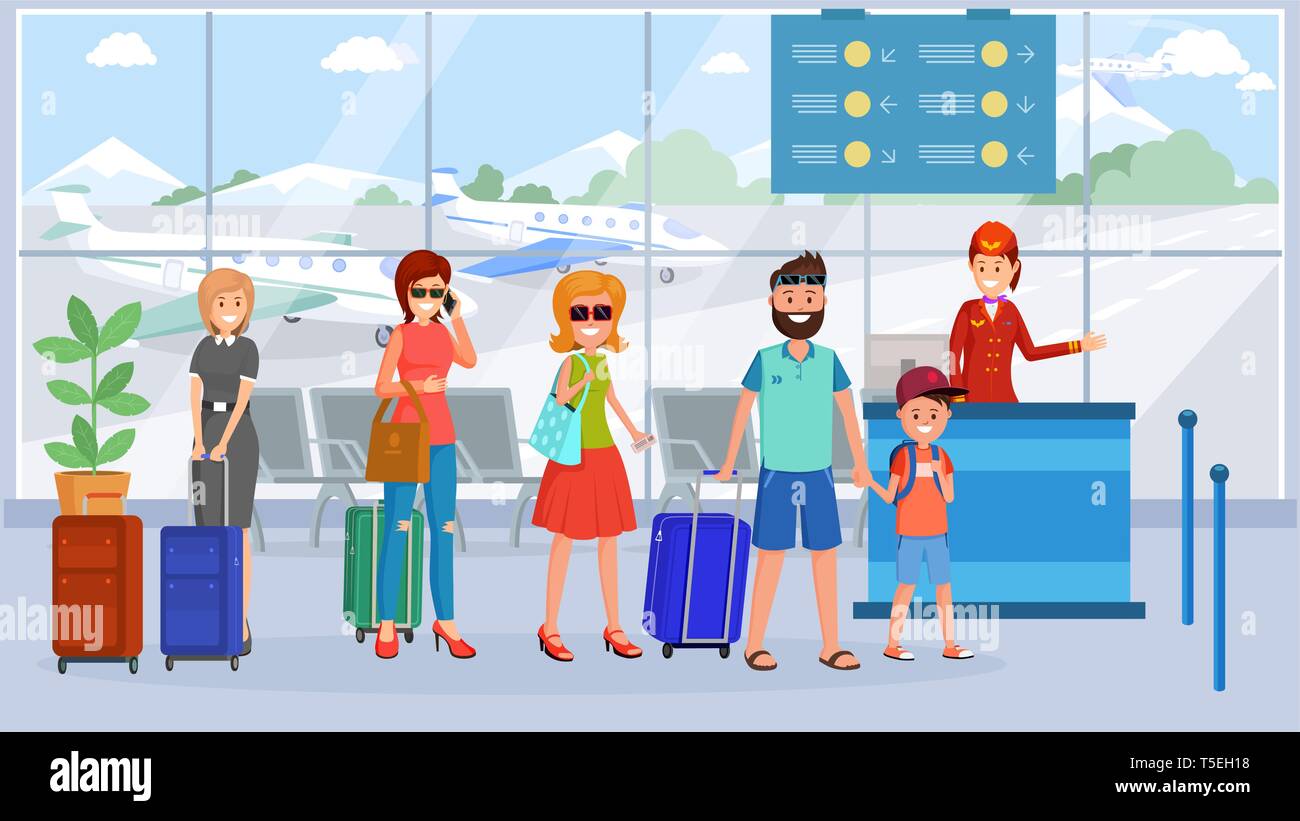 Passengers in airport terminal queue illustration. Cartoon characters with luggage waiting in in departure lounge. Passport control, documents, tickets, boarding pass checking flat vector drawing Stock Vector Image & Art - Alamy Passengers in airport terminal queue illustration. Cartoon characters with luggage waiting in in departure lounge. Passport control, documents, tickets, boarding pass checking flat vector drawing Stock Vector Image & Art - Alamy